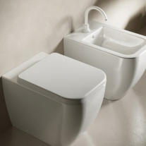 Set vas WC stativ Hatria, Bianca, back-to-wall, cu capac WC, rimless, alb